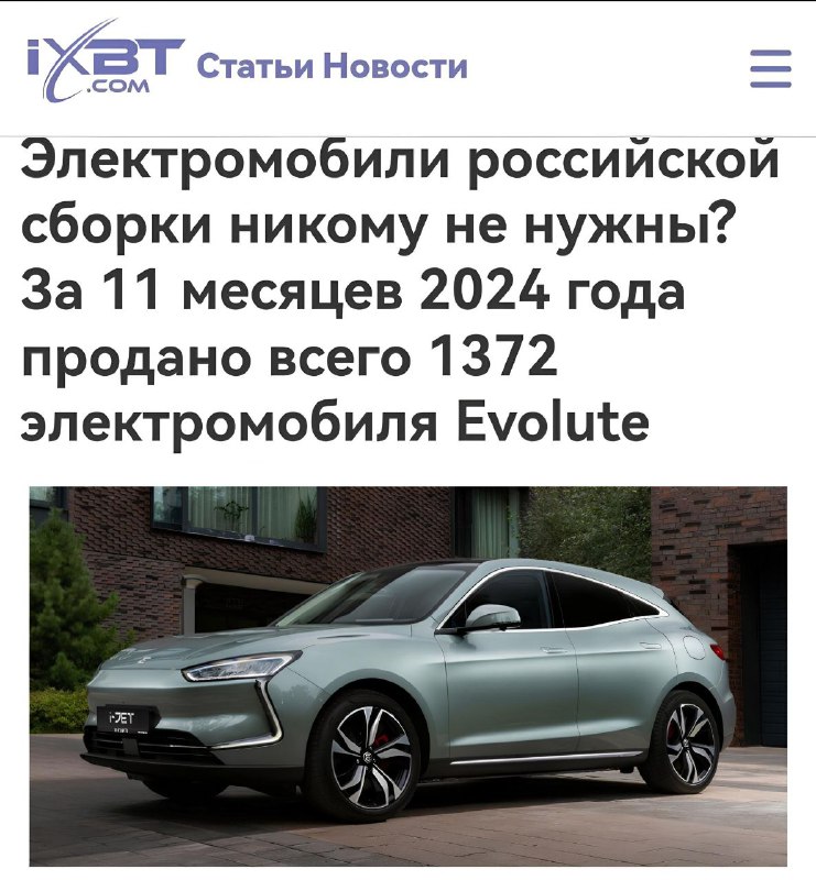 Снижение интереса к российским электромобилям: продажа в 10 раз ниже плана