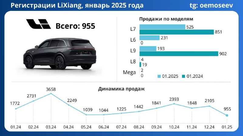 Анализ продаж автомобилей Lixiang в России в январе 2025 года