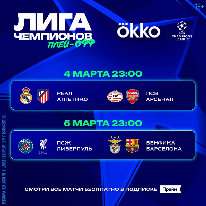 Начало матчей 1/8 финала Лиги чемпионов