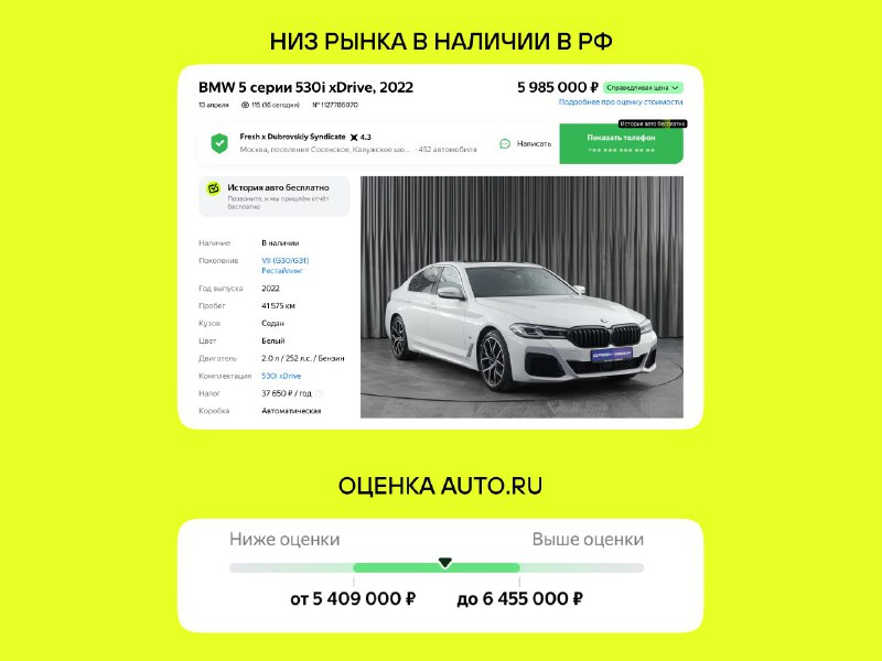 Доступная покупка BMW 530i 2022 года с минимальным пробегом