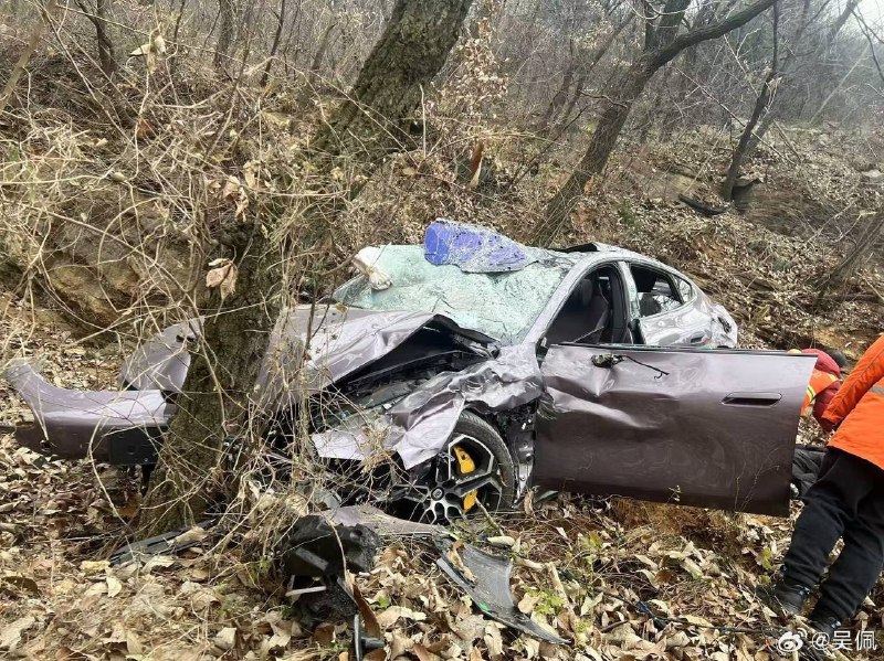Китайский электромобиль спас семью при аварии на скале