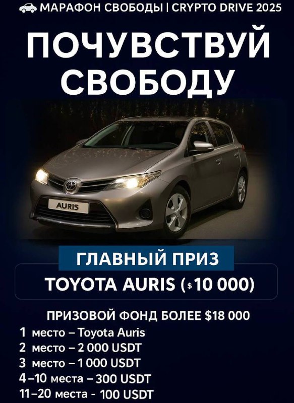 Марафон «Свобода» в сфере криптовалют: шанс выиграть автомобиль и другие призы Марафон «Свобода» в сфере криптовалют: шанс выиграть автомобиль и другие призы