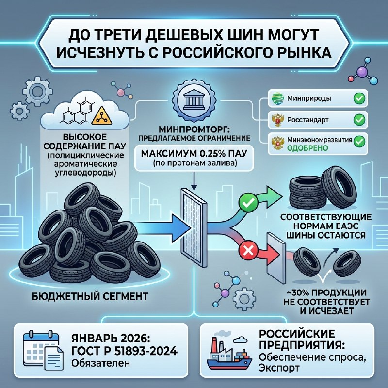 Минпромторг планирует запрет на шины с повышенным содержанием ПАУ Минпромторг планирует запрет на шины с повышенным содержанием ПАУ