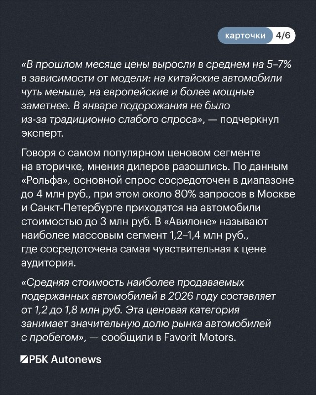 Какие авто с пробегом чаще всего покупают в России в 2026 году: спрос и цены