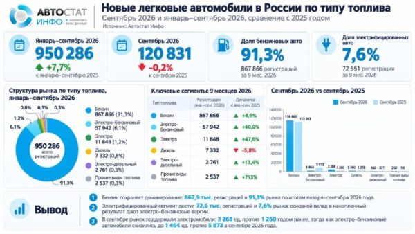 Электромобили ускоряются, гибриды просели: топливная структура авторынка РФ меняется