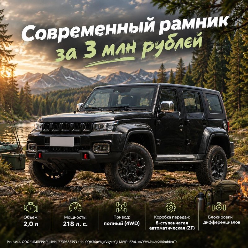 BAIC BJ40 — рамный внедорожник для охоты, рыбалки и бездорожья BAIC BJ40 — рамный внедорожник для охоты, рыбалки и бездорожья