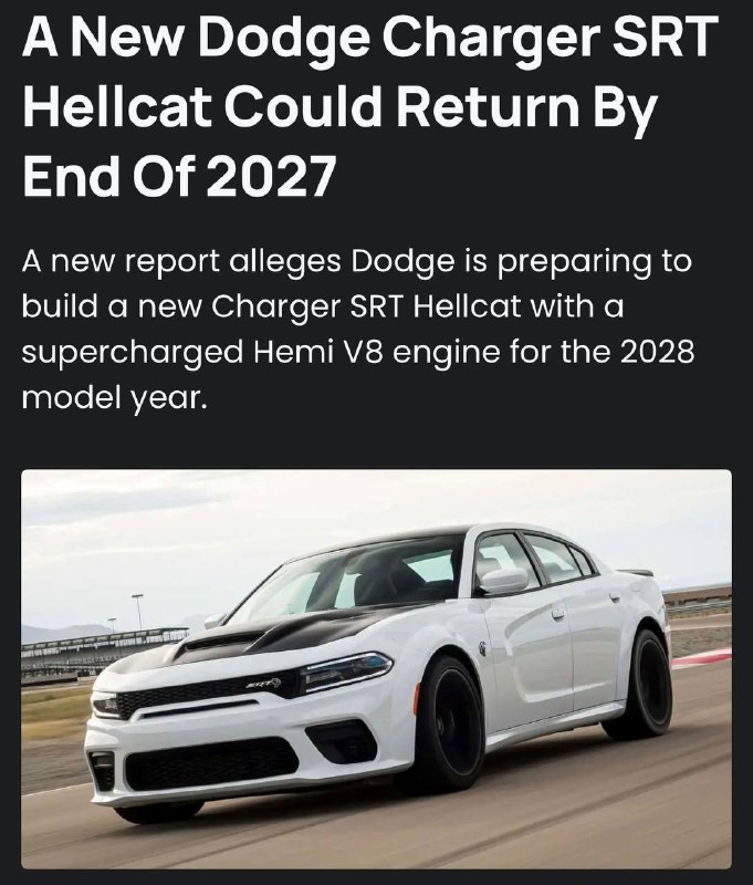 Dodge Charger Hellcat возвращается: новый V8, задний привод и два кузова