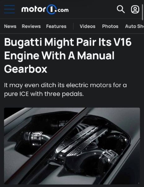 Bugatti рассматривает Tourbillon с механикой и без гибридной системы
